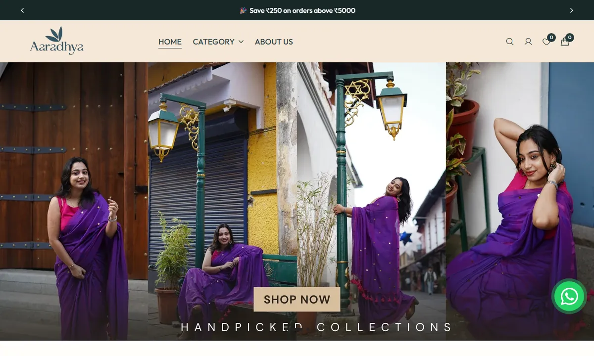 Screenshot of the houseofaaradhya.com website