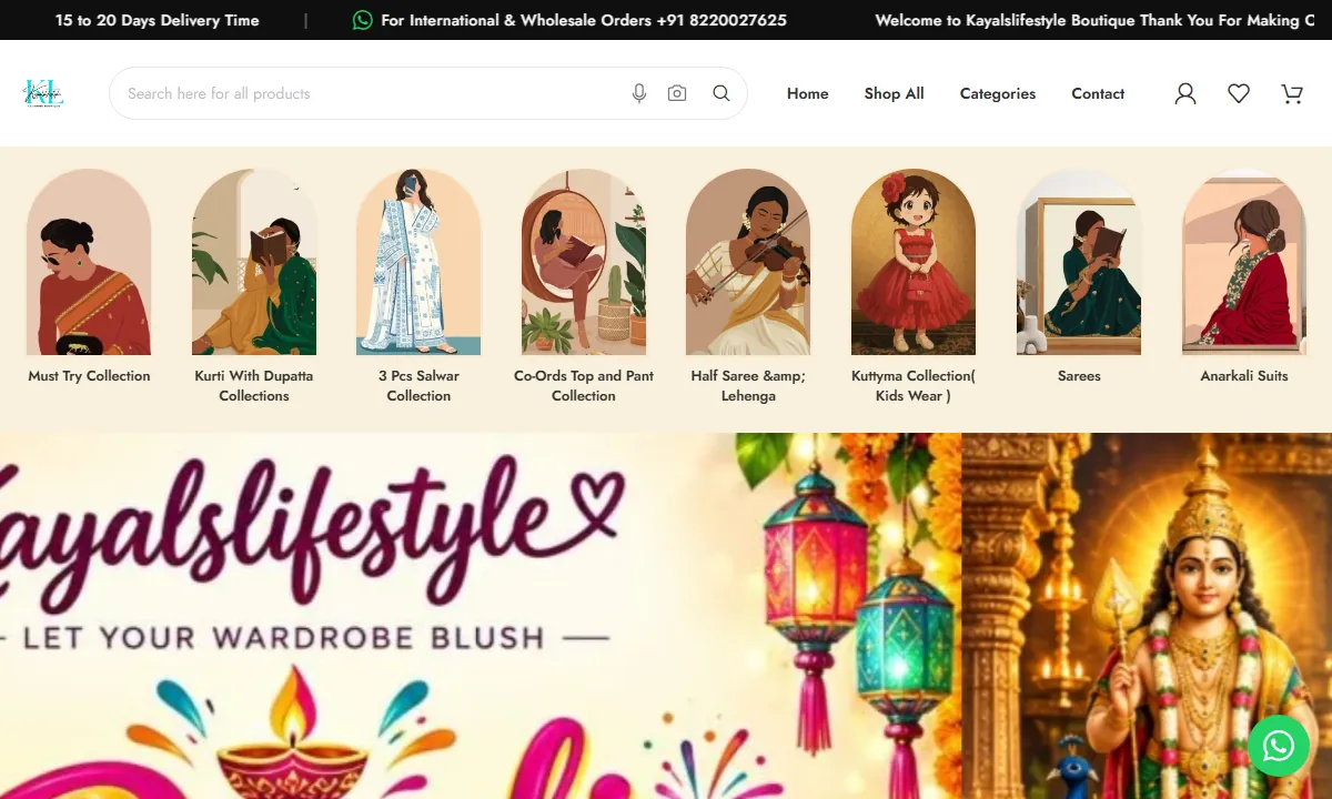 Screenshot of the kayalslifestyle.com website