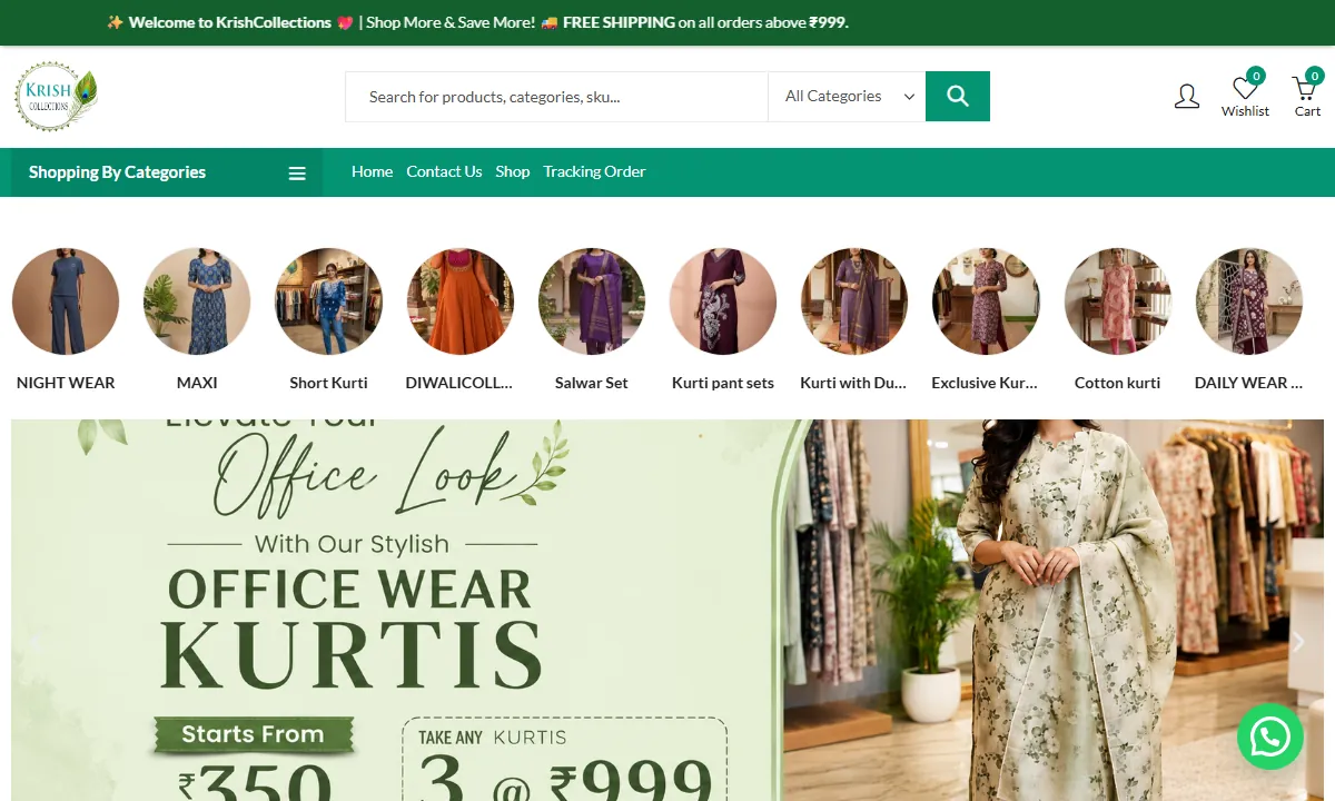 Screenshot of the krishcollections.in website