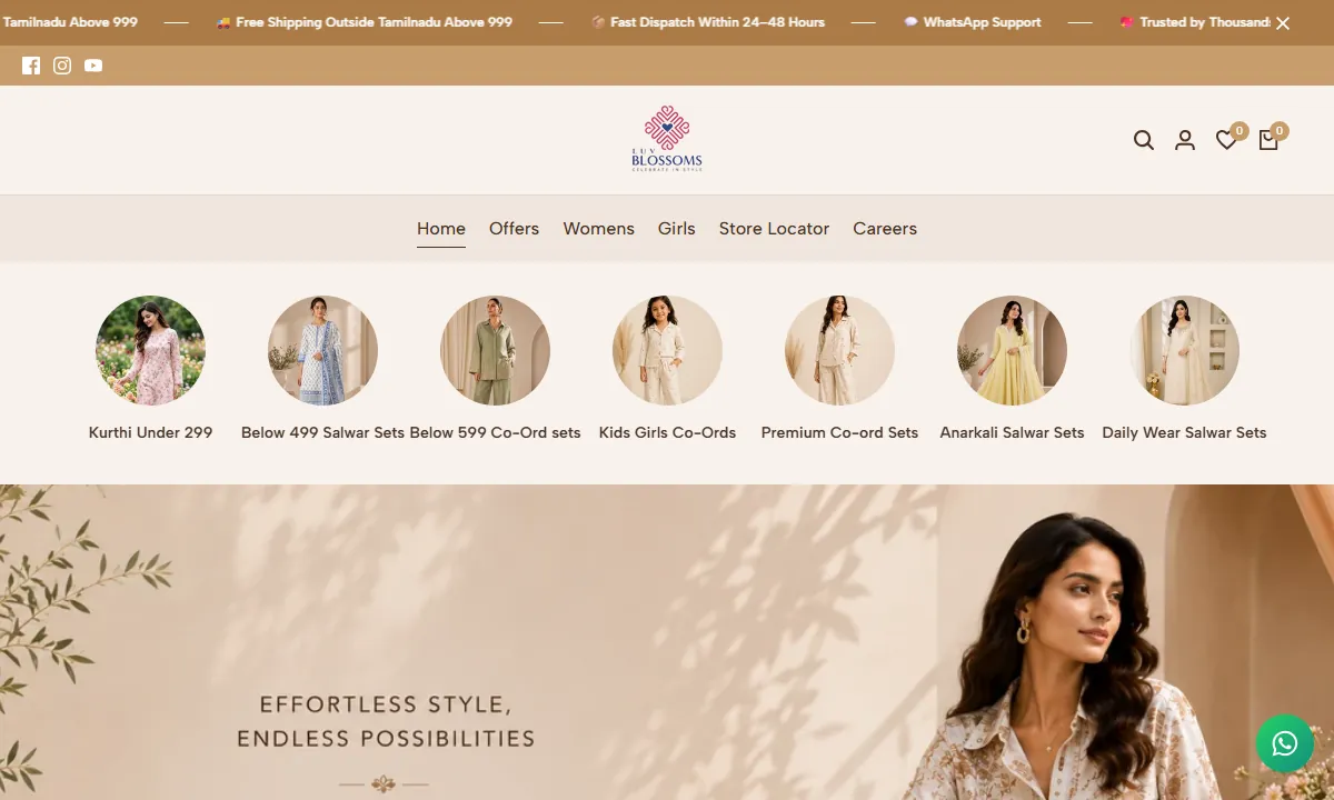 Screenshot of the luvblossoms.com website