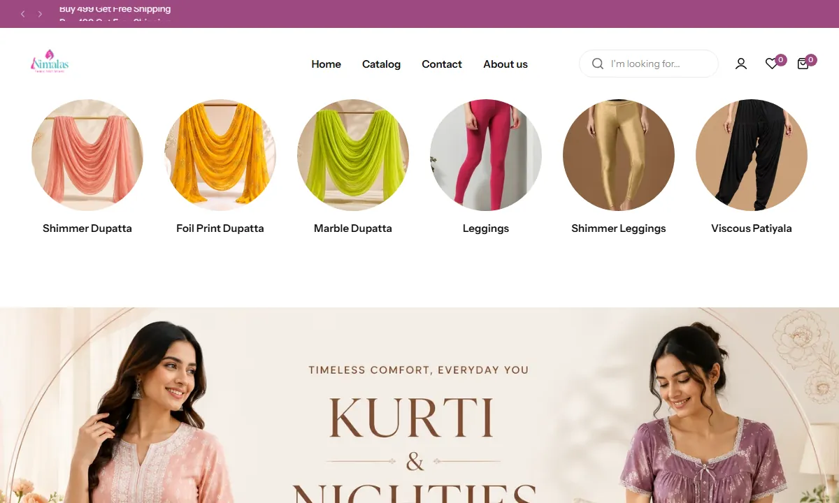 Screenshot of the nimalas.com website