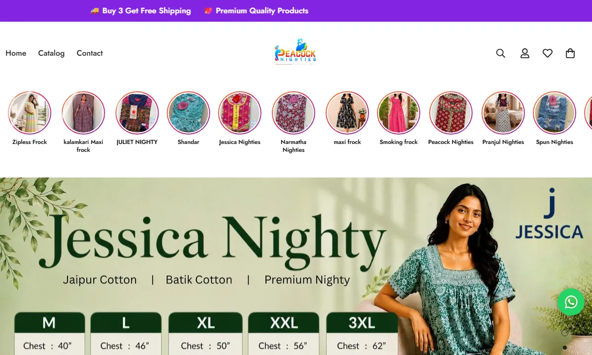 Screenshot of the peacocknighties.com website