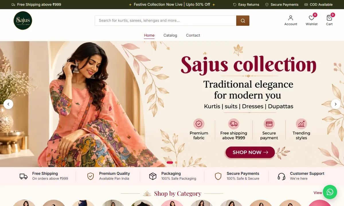 Screenshot of the sajuscollections.com website