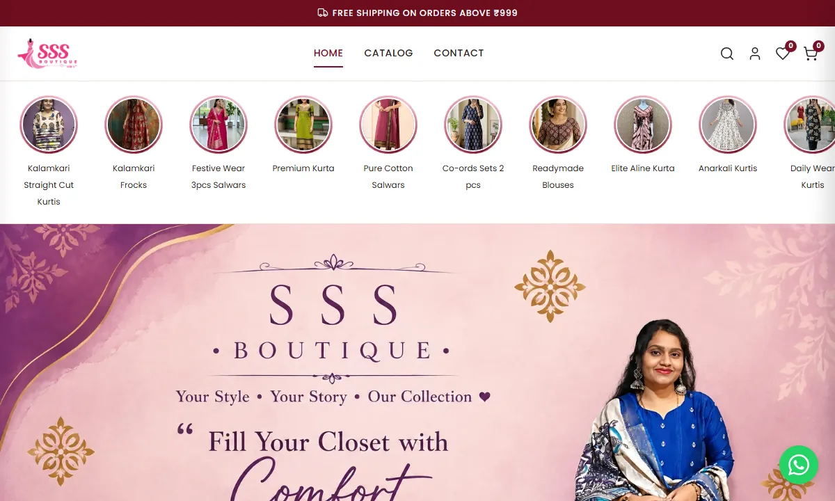 Screenshot of the sssboutique.in website