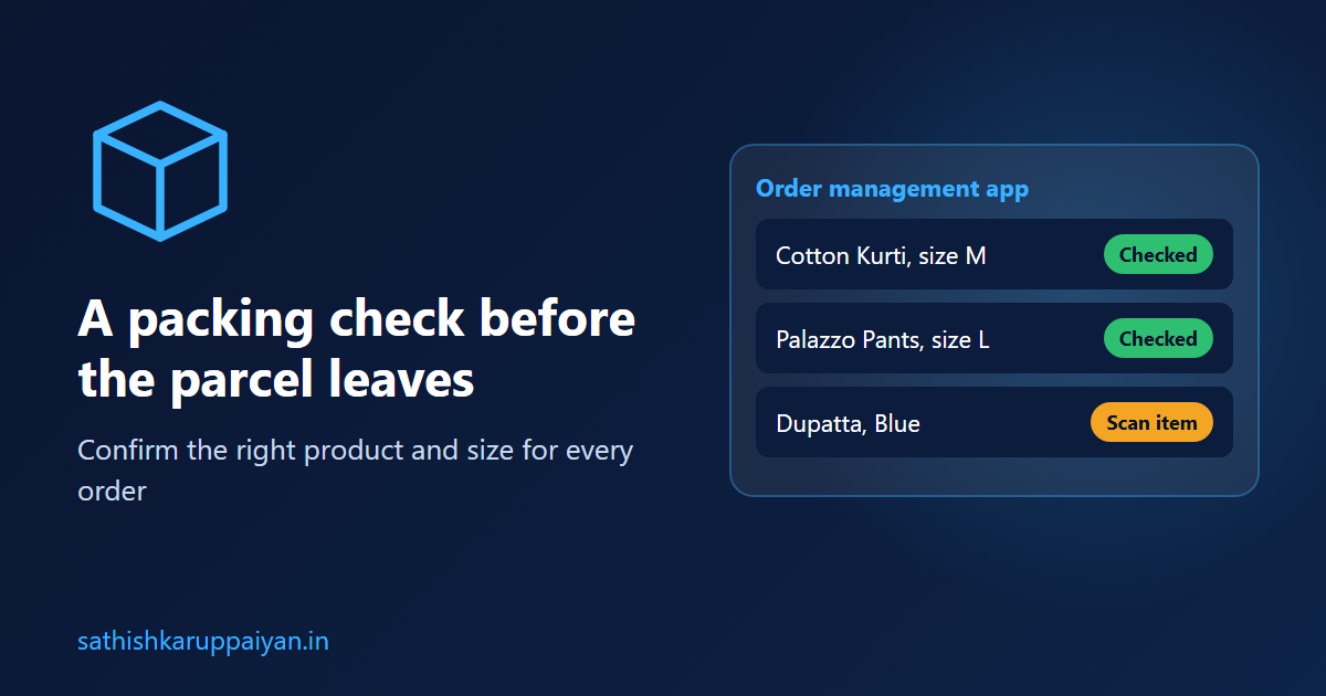 Packer checking product and size in an order management app