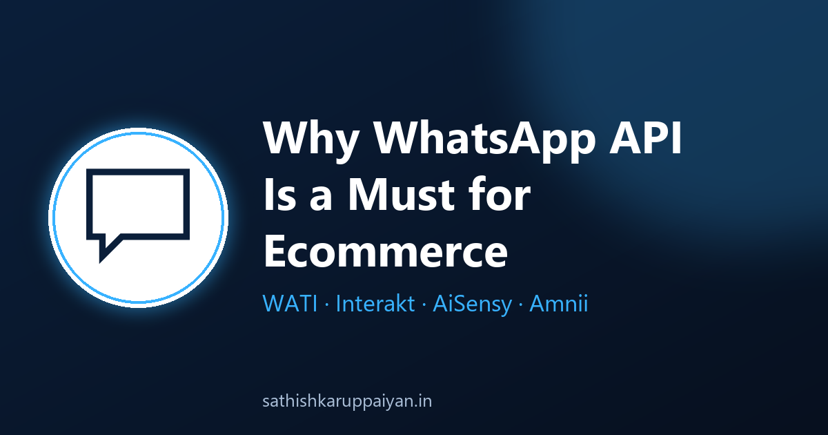 WhatsApp API for ecommerce, chat icon on a dark navy and cyan background